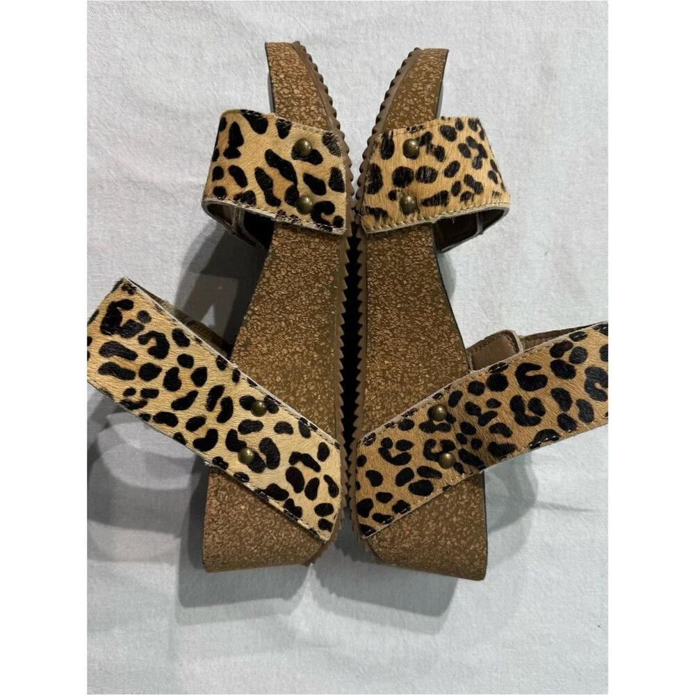 Corkys Wild Thing Leopard Pony Hair Cork Wedge Sandals Size 8